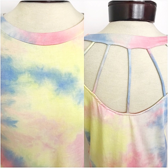 Flirty Tie Dye Cage Back Tee Top SML - Picture 5 of 6